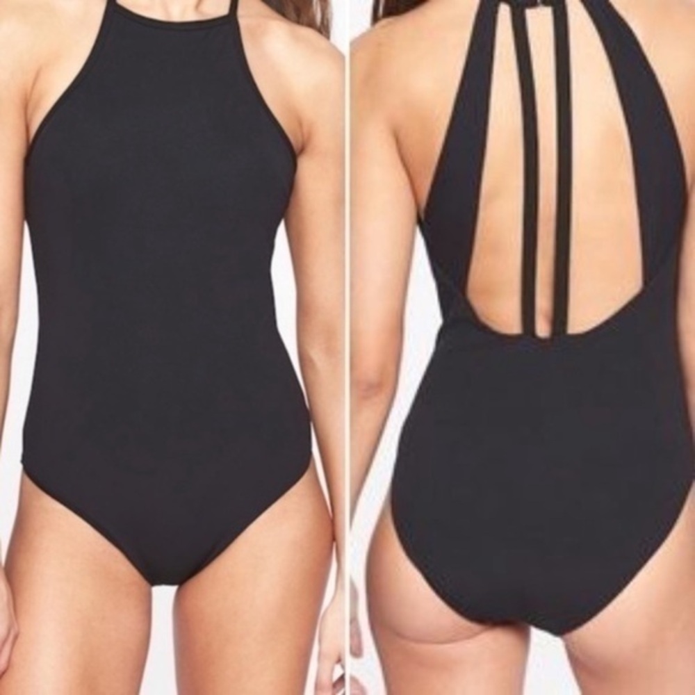 Athleta Black Malta High Neck One Piece Swimsuit Medium